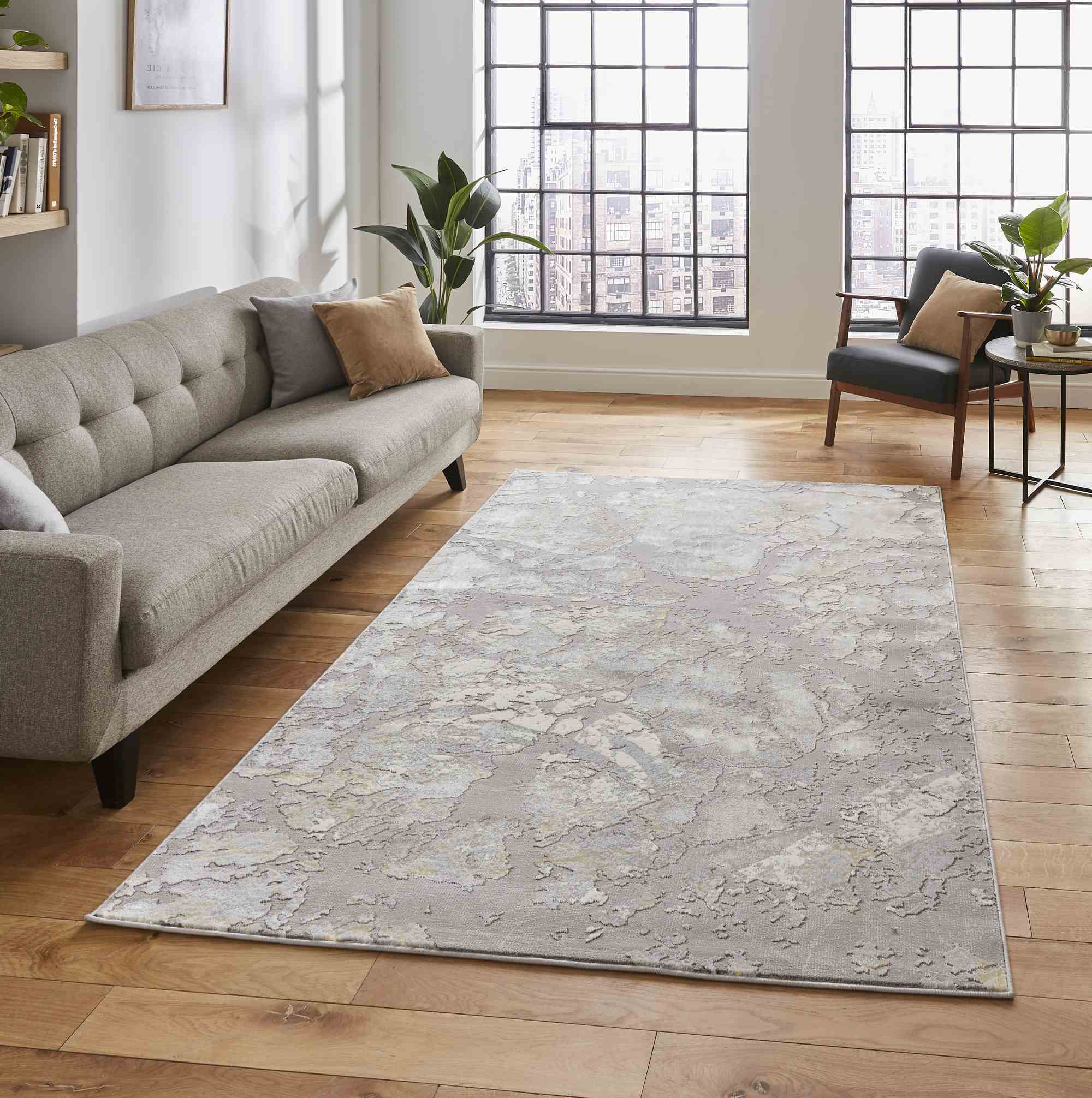 Apollo 2677 Modern Abstract Distressed Rugs In Grey Gold